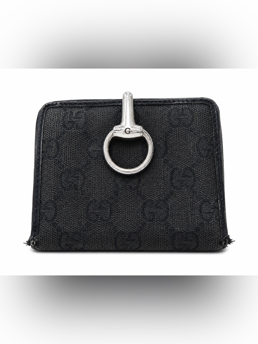Gucci Black Canvas Wallet with Silver Ring Accent